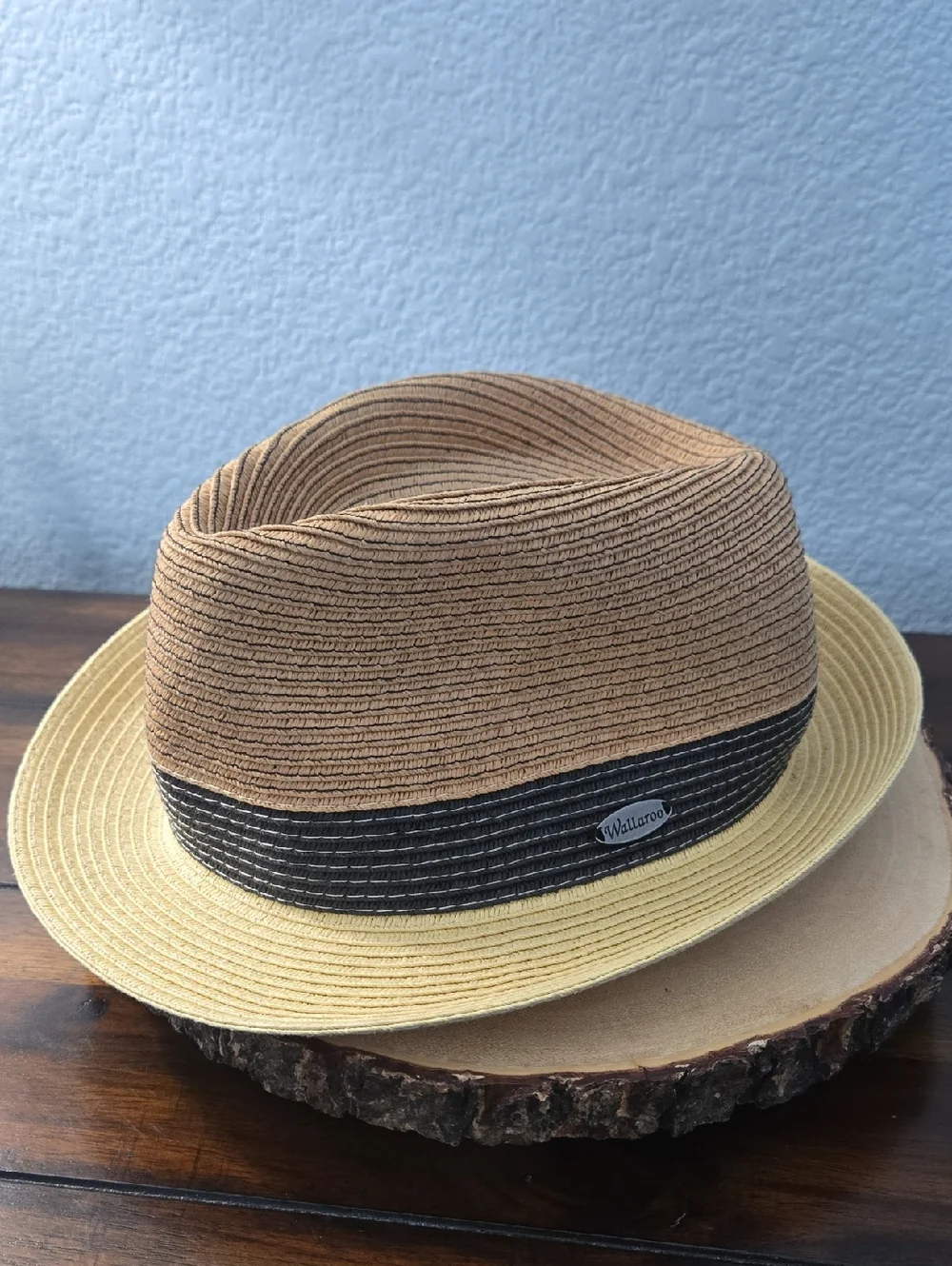 WALLAROO Trilby Two-Tone Paper Braid Fedora Hat Black Band Adjustable UPF50